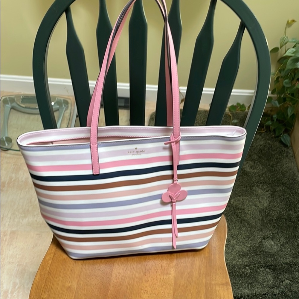 Kate Spade Pink and White Striped Tote
